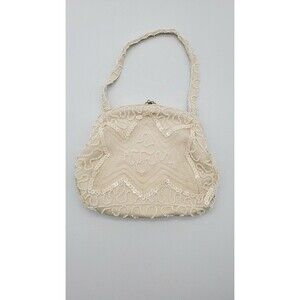 Vintage Walborg Hand Beaded Clutch Made in Belgium Cream & White Exquisite